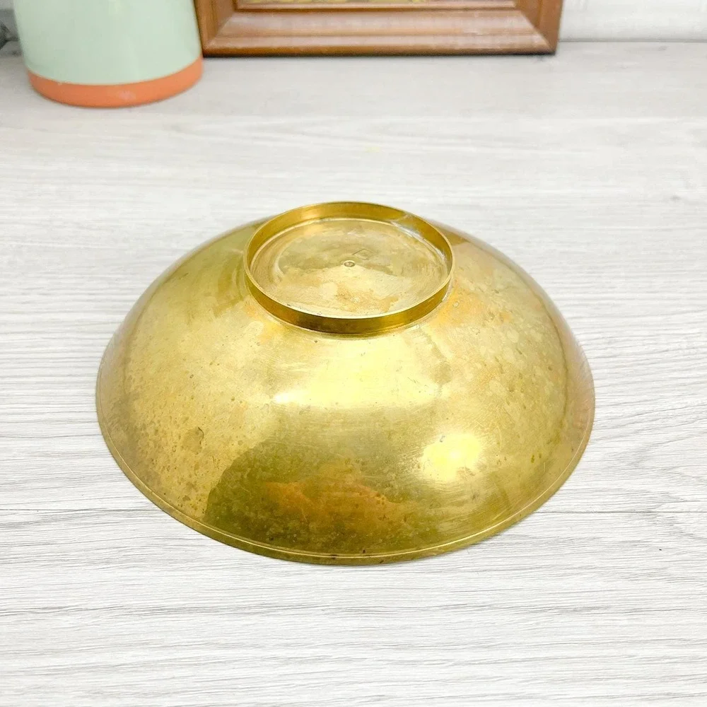 Vintage Etched Brass Bowl: Floral‎ Trinket Dish, Mid-Century Decor